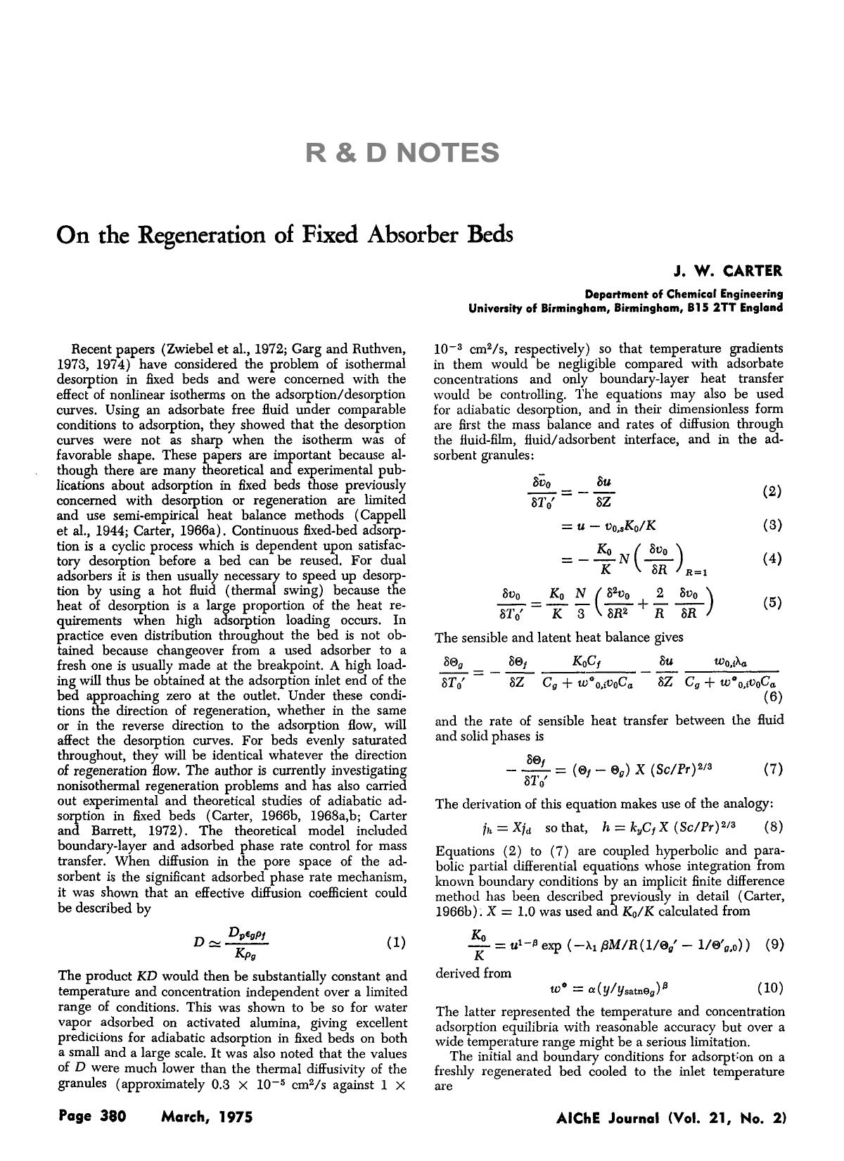On the regeneration of fixed absorber beds by Unknown