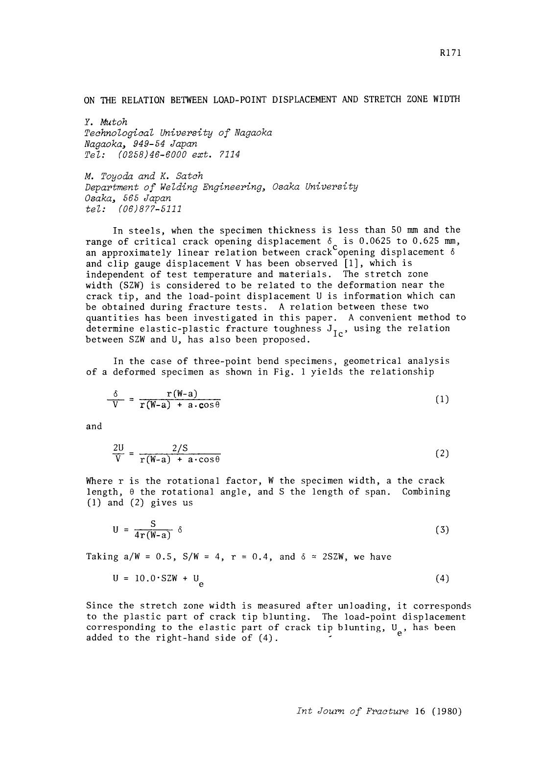On the relation between load-point displacement and stretch zone width by Unknown