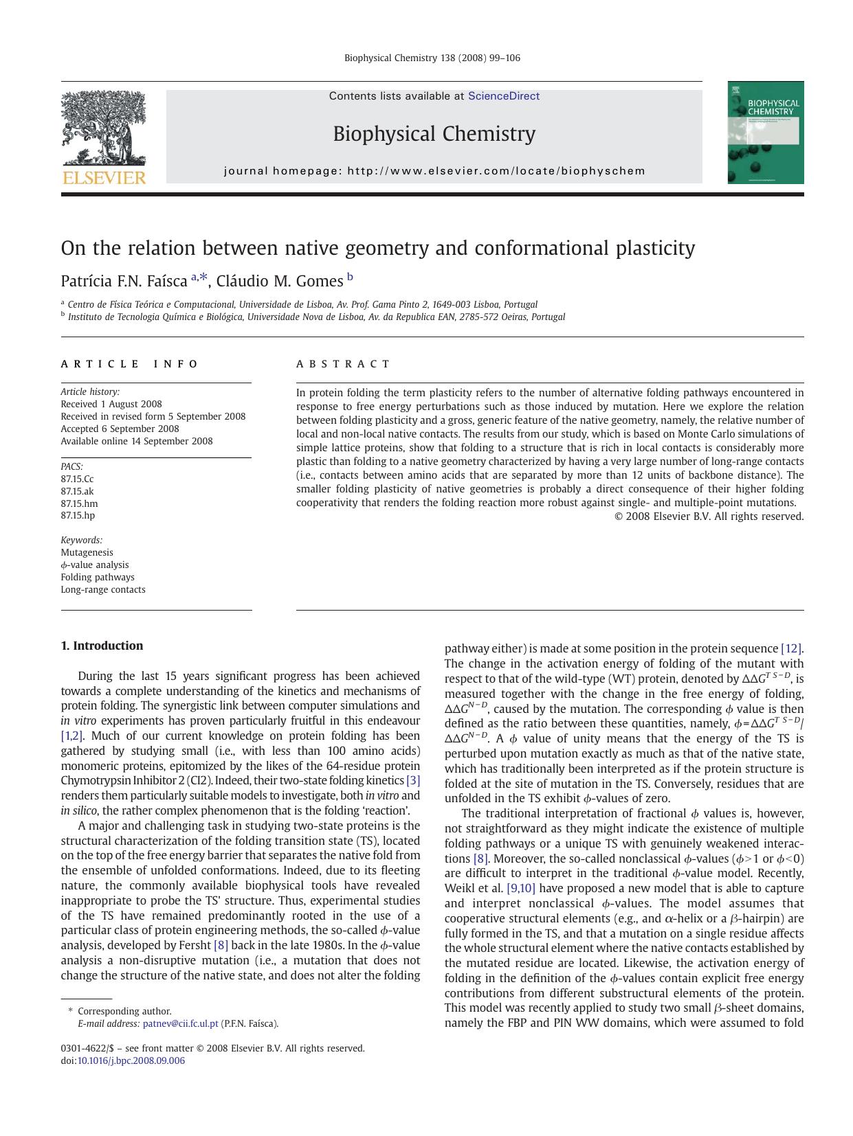 On the relation between native geometry and conformational plasticity by Patrícia F.N. Faísca; Cláudio M. Gomes