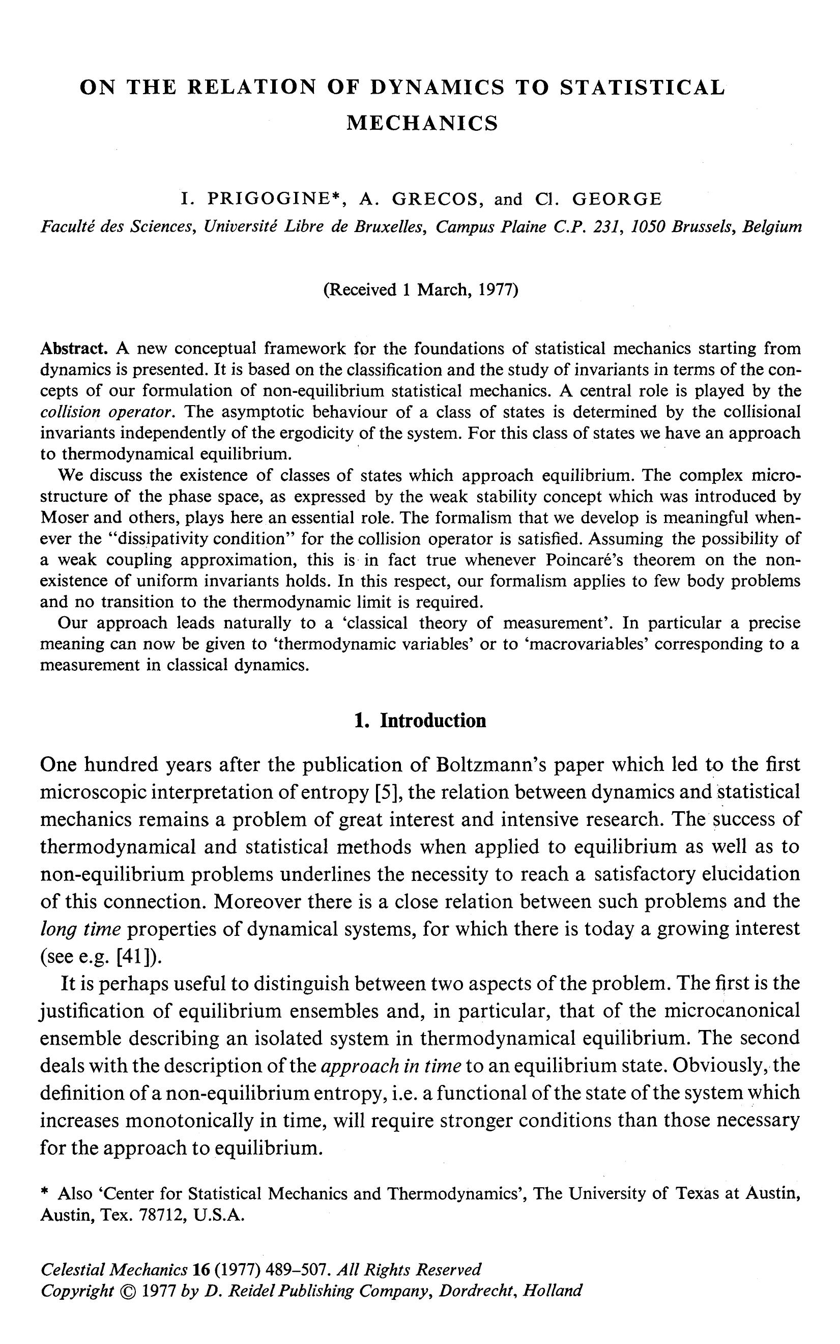 On the relation of dynamics to statistical mechanics by Unknown