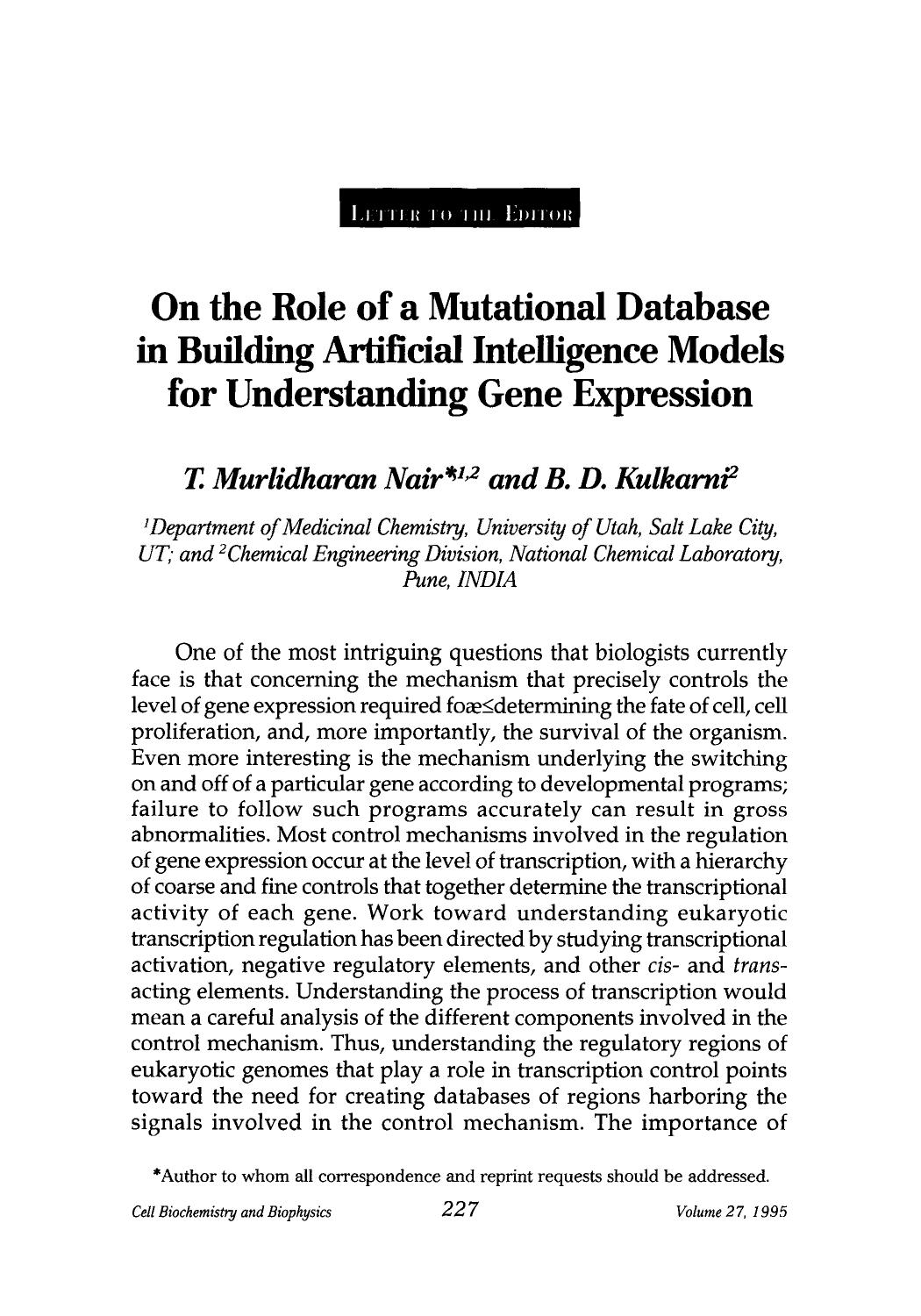 On the role of a mutational database in building artificial intelligence models for understanding gene expression by Unknown