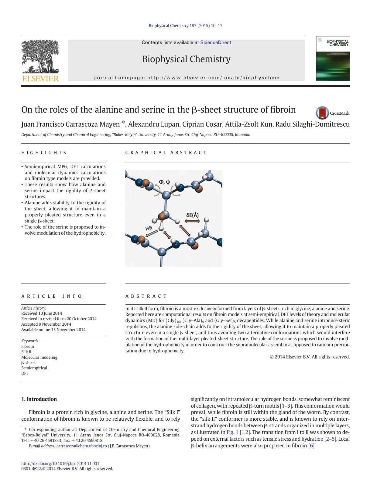 On the roles of the alanine and serine in the Î²-sheet structure of fibroin by unknow