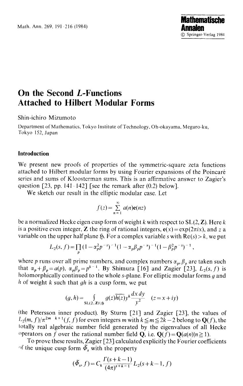 On the second <Emphasis Type="Italic">L <Emphasis>-functions attached to Hilbert modular forms by Unknown