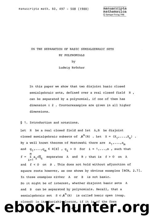 On the separation of basic semialgebraic sets by polynomials by Unknown