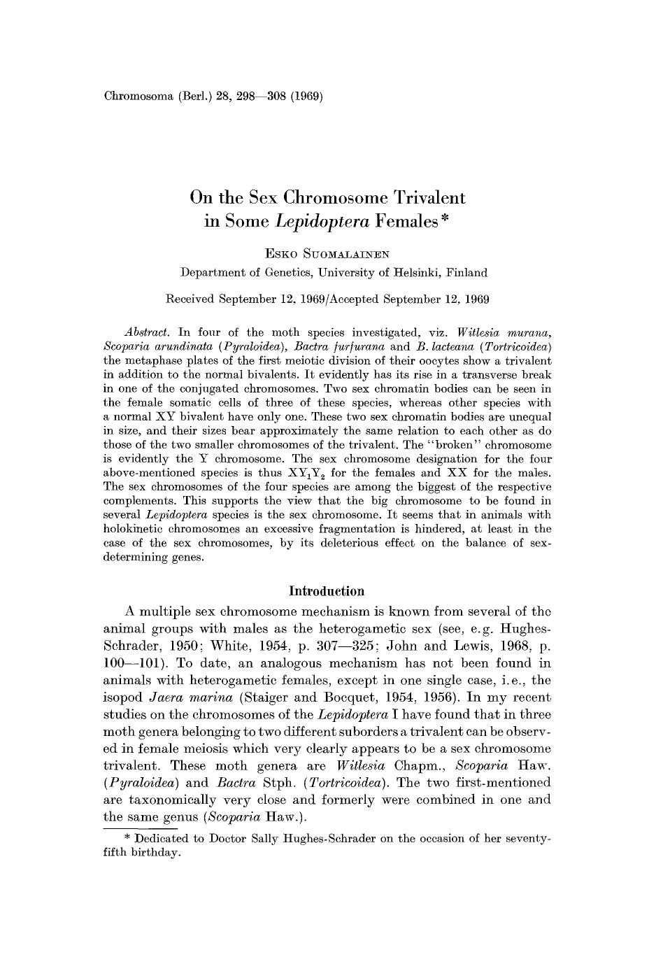 On the sex chromosome trivalent in some <Emphasis Type="Italic">Lepidoptera<Emphasis> females by Unknown
