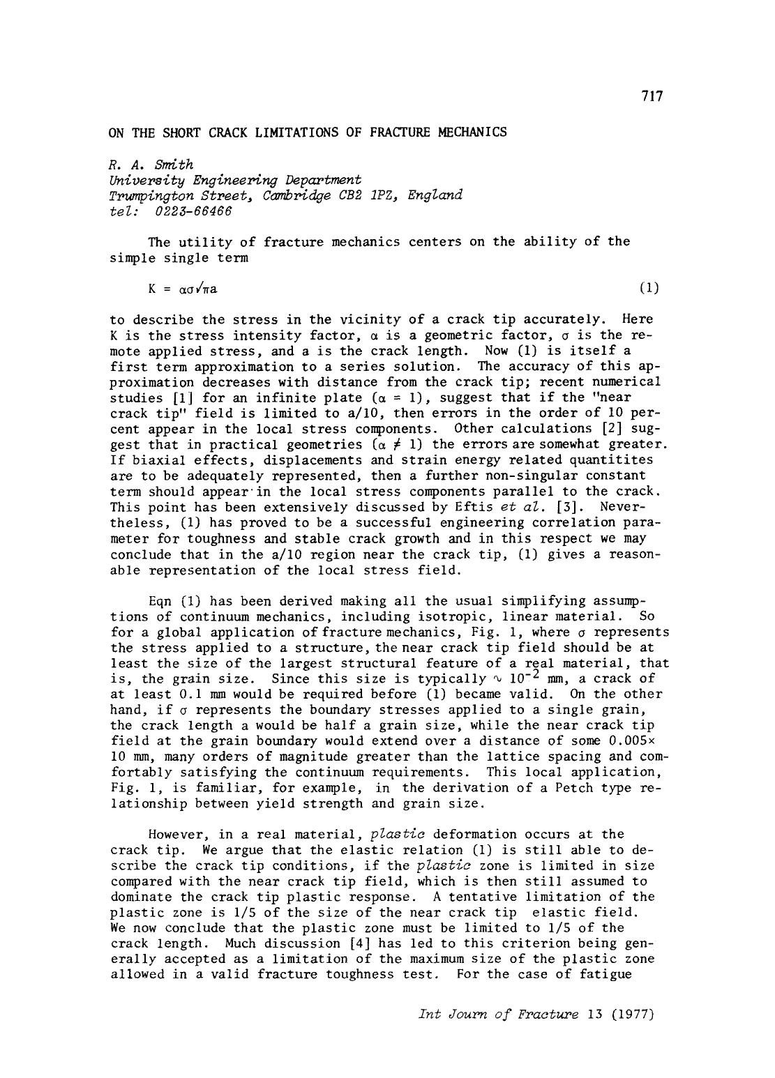 On the short crack limitations of fracture mechanics by Unknown