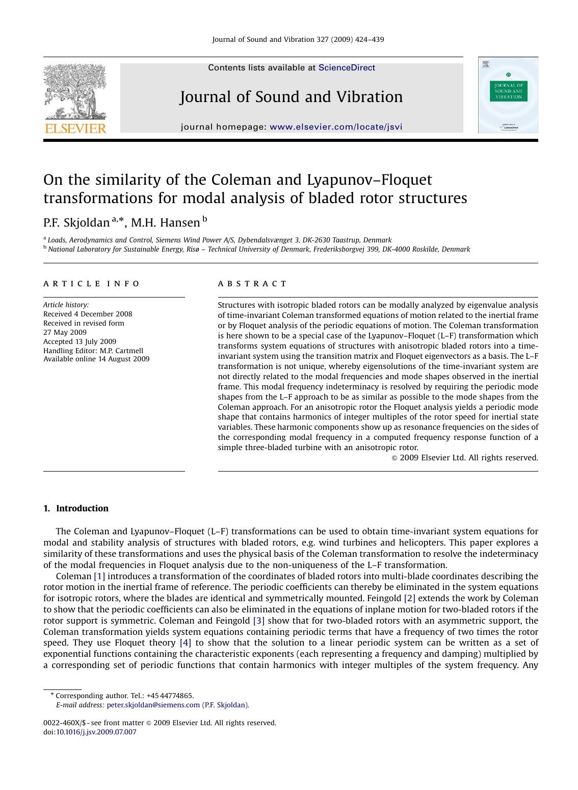On the similarity of the Coleman and LyapunovâFloquet transformations for modal analysis of bladed rotor structures by P.F. Skjoldan; M.H. Hansen