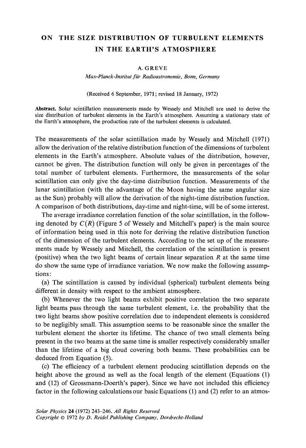 On the size distribution of turbulent elements in the earth's atmosphere by Unknown