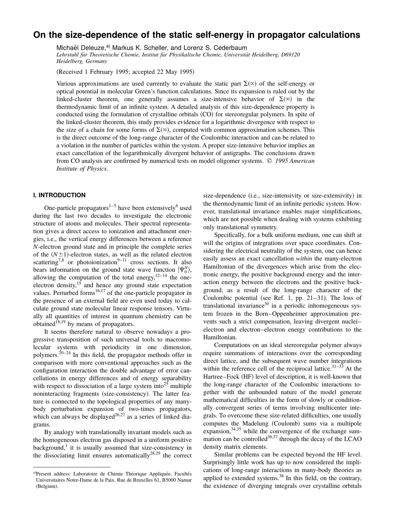 On the size-dependence of the static self-energy in propagator calculations by Michae Deleuze & Markus K. Scheller & and Lorenz S. Cederbaum