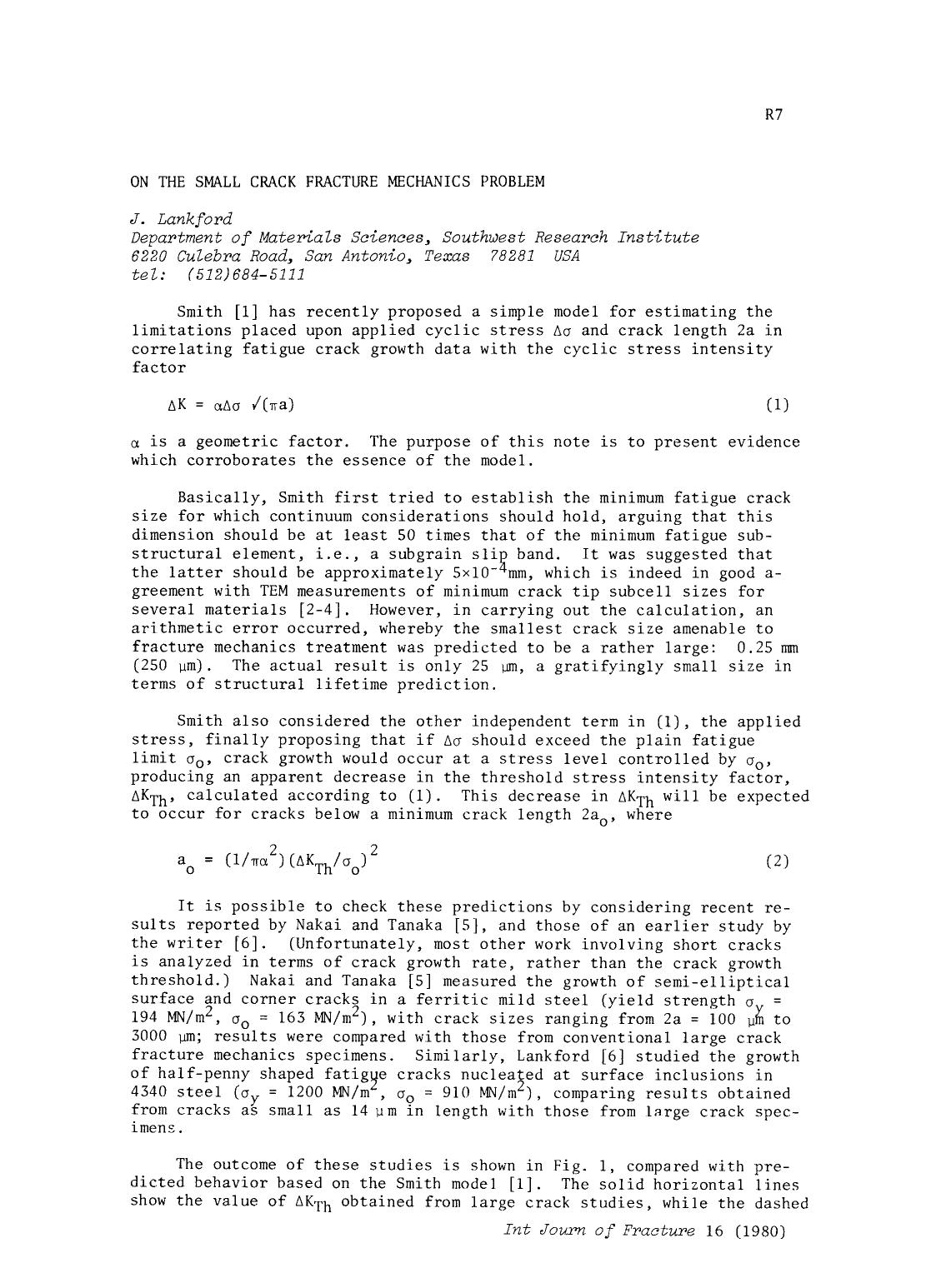On the small crack fracture mechanics problem by Unknown