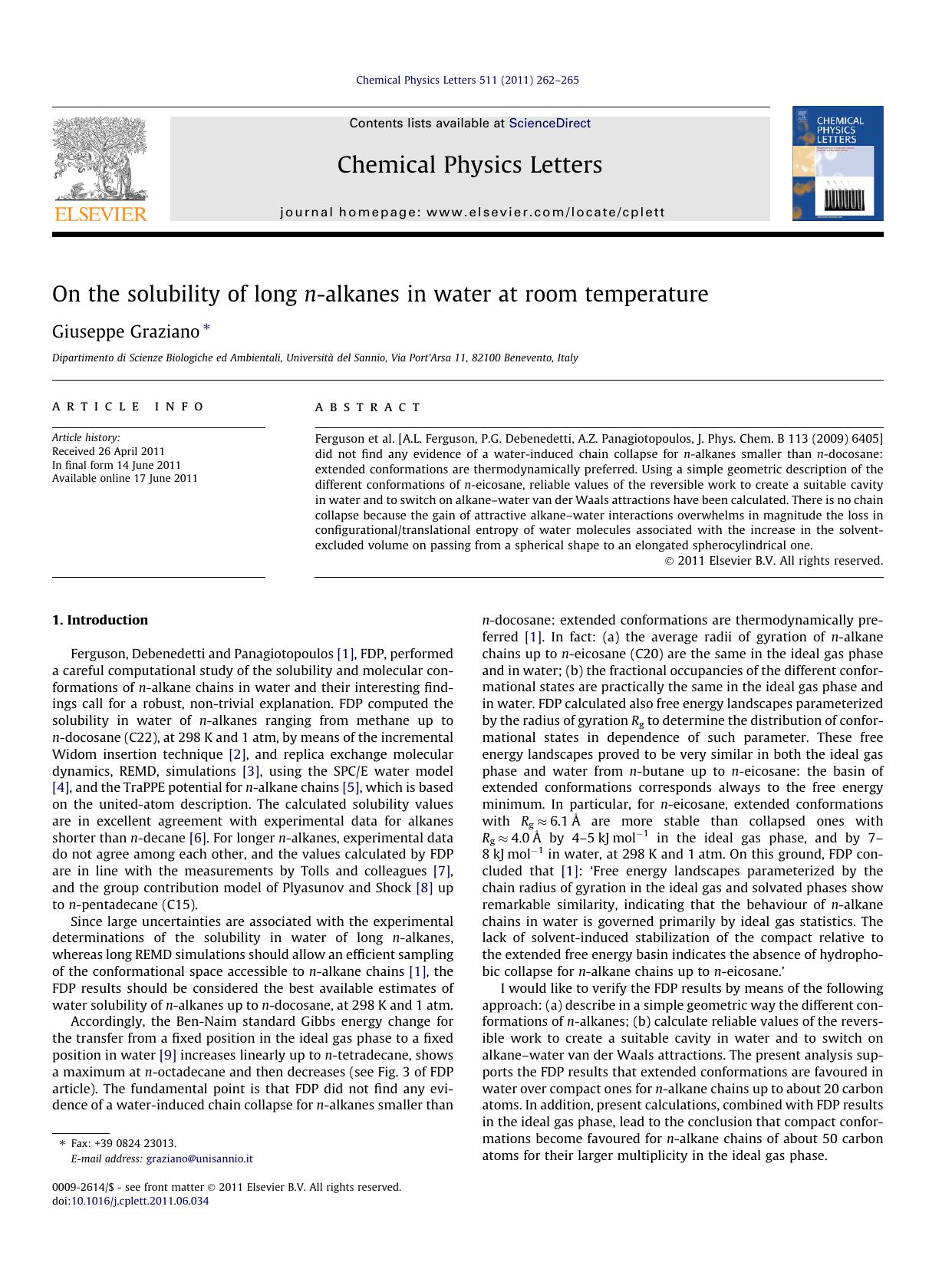 On the solubility of long n-alkanes in water at room temperature by Giuseppe Graziano
