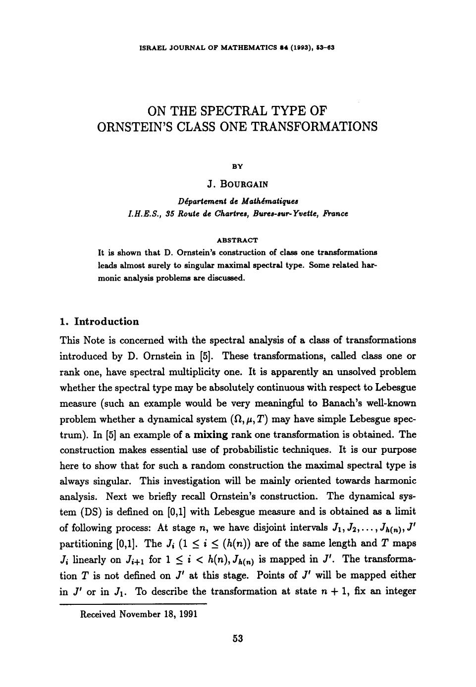 On the spectral type of Ornstein's class one transformations by Unknown