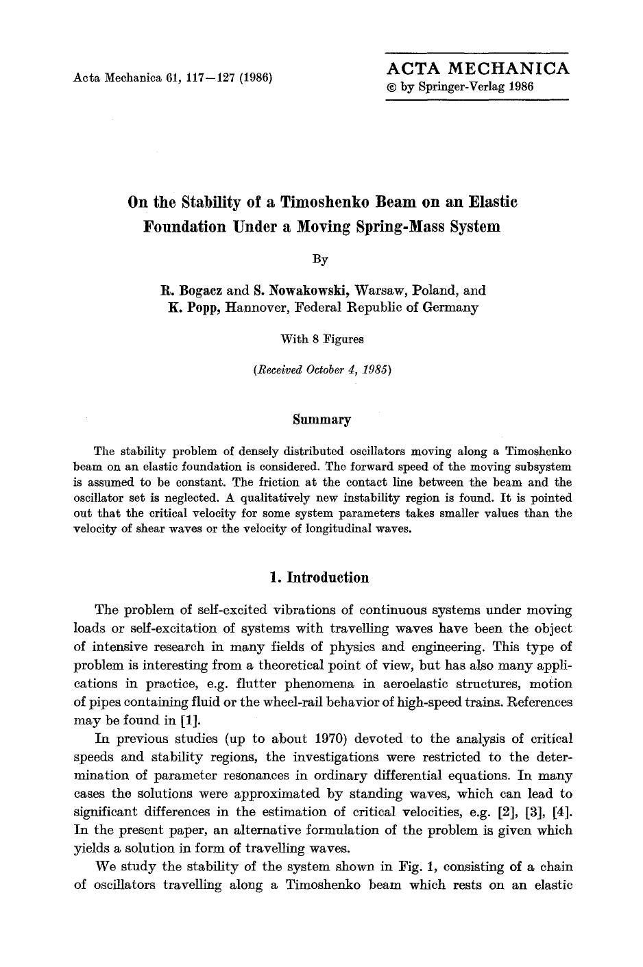 On the stability of a Timoshenko beam on an elastic foundation under a moving spring-mass system by Unknown