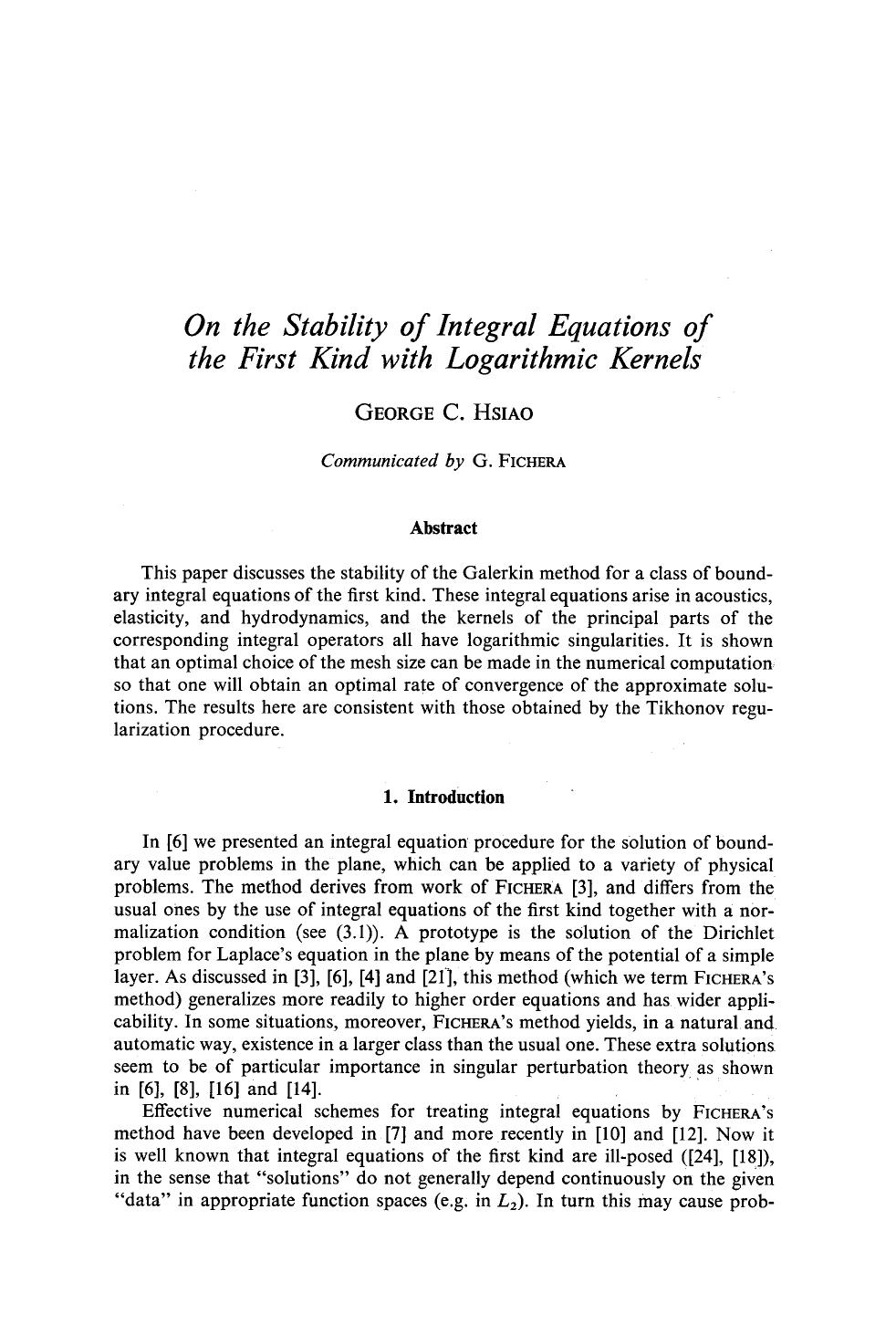On the stability of integral equations of the first kind with logarithmic kernels by Unknown
