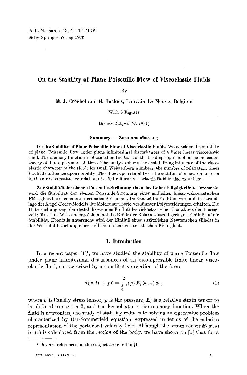 On the stability of plane poiseuille flow of viscoelastic fluids by Unknown