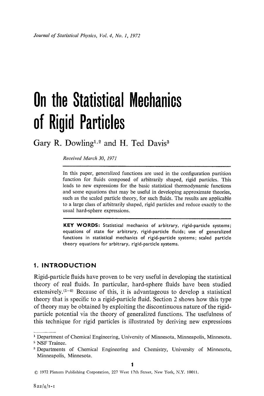 On the statistical mechanics of rigid particles by Unknown