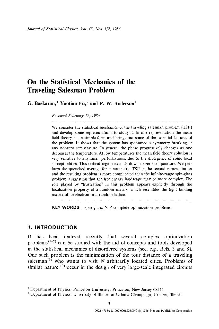 On the statistical mechanics of the traveling salesman problem by Unknown