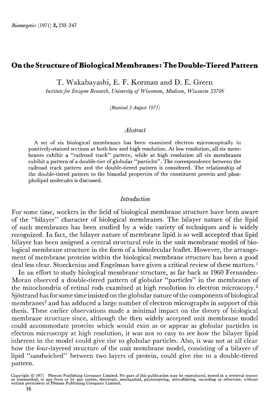 On the structure of biological membranes: The double-tiered pattern by Unknown