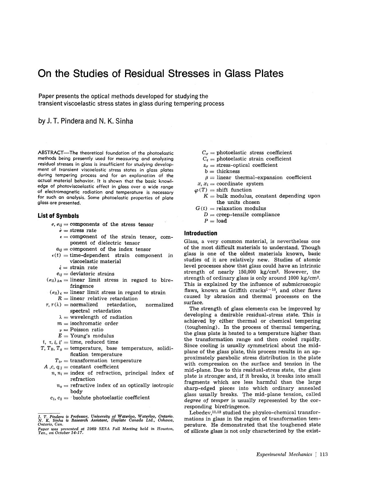 On the studies of residual stresses in glass plates by Unknown