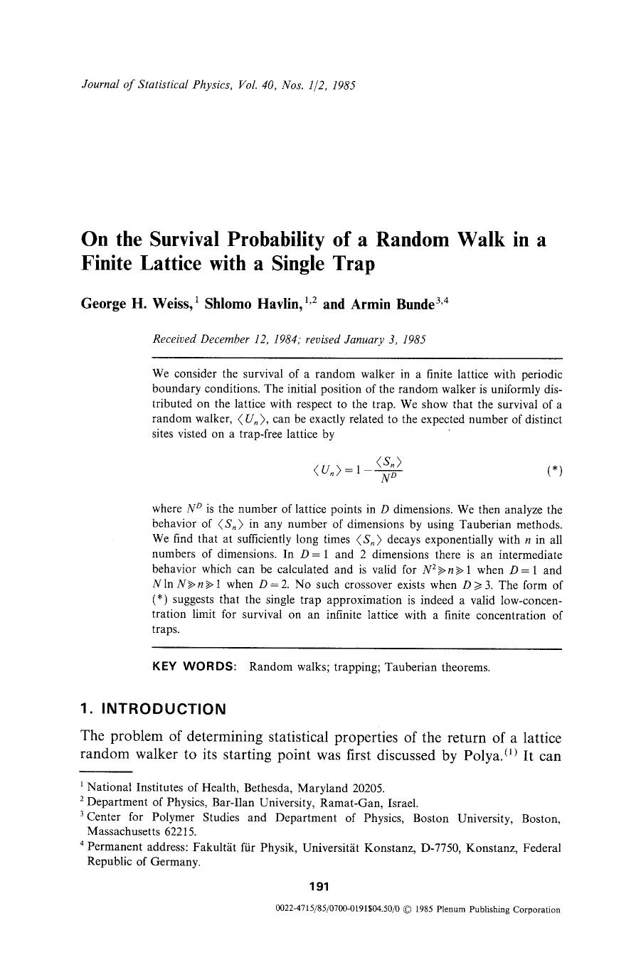 On the survival probability of a random walk in a finite lattice with a single trap by Unknown