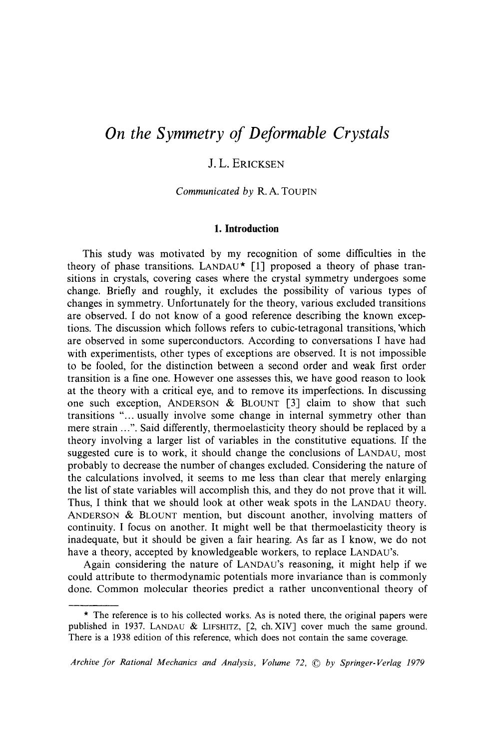 On the symmetry of deformable crystals by Unknown