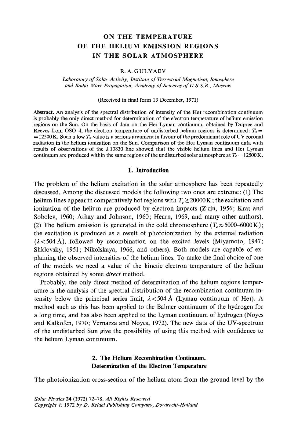 On the temperature of the helium emission regions in the solar atmosphere by Unknown