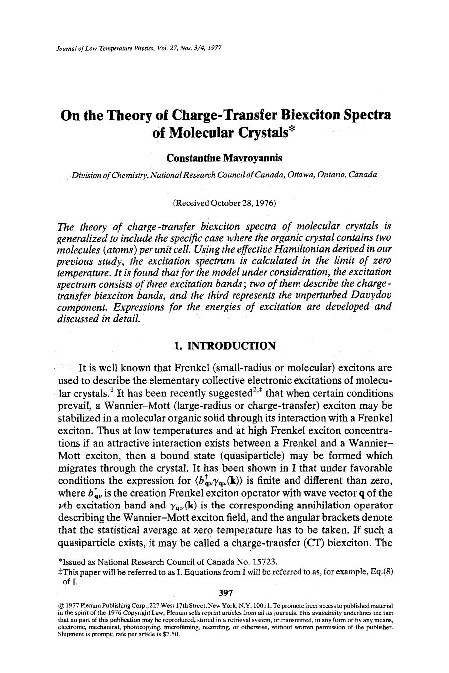 On the theory of charge-transfer biexciton spectra of molecular crystals by Unknown