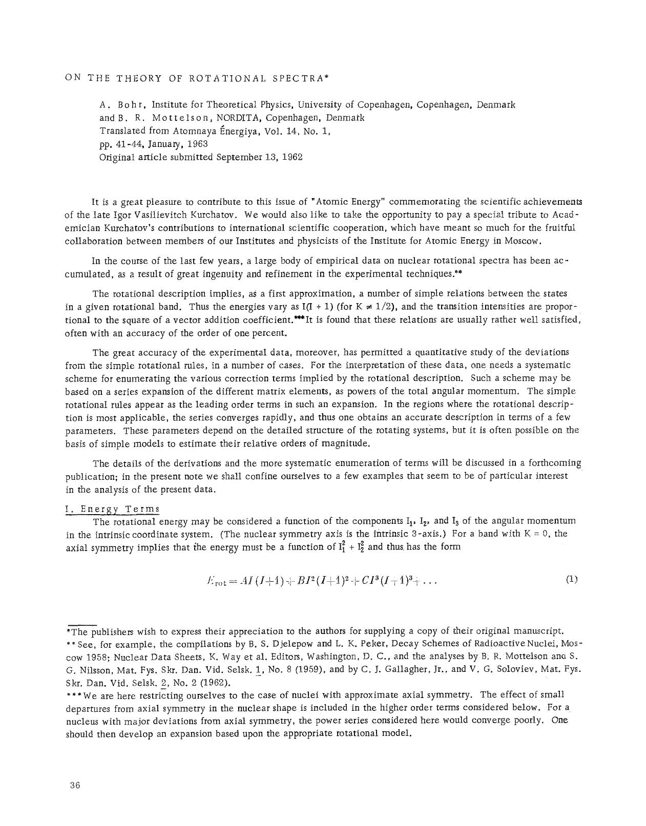 On the theory of rotational spectra by Unknown