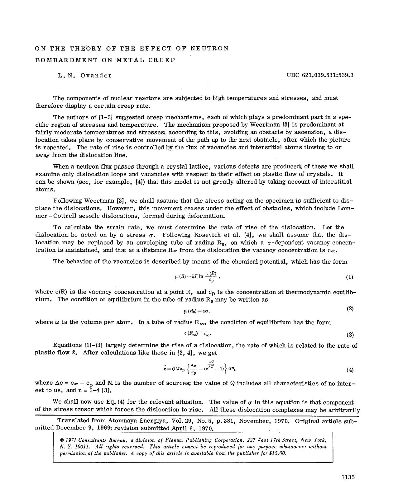 On the theory of the effect of neutron bombardment on metal creep by Unknown
