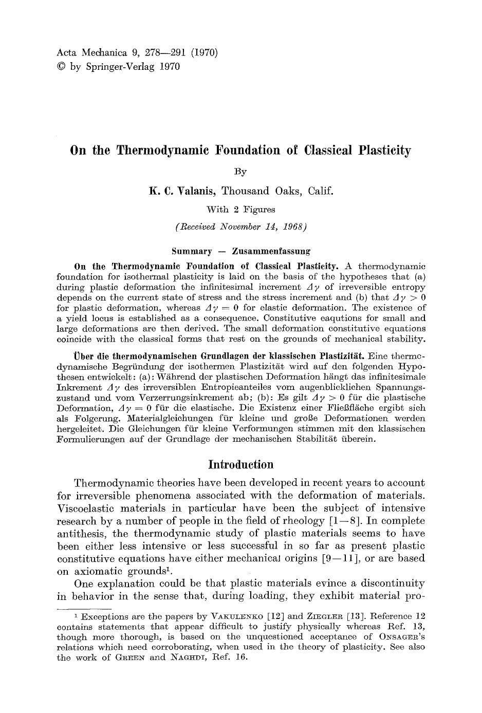 On the thermodynamic foundation of classical plasticity by Unknown