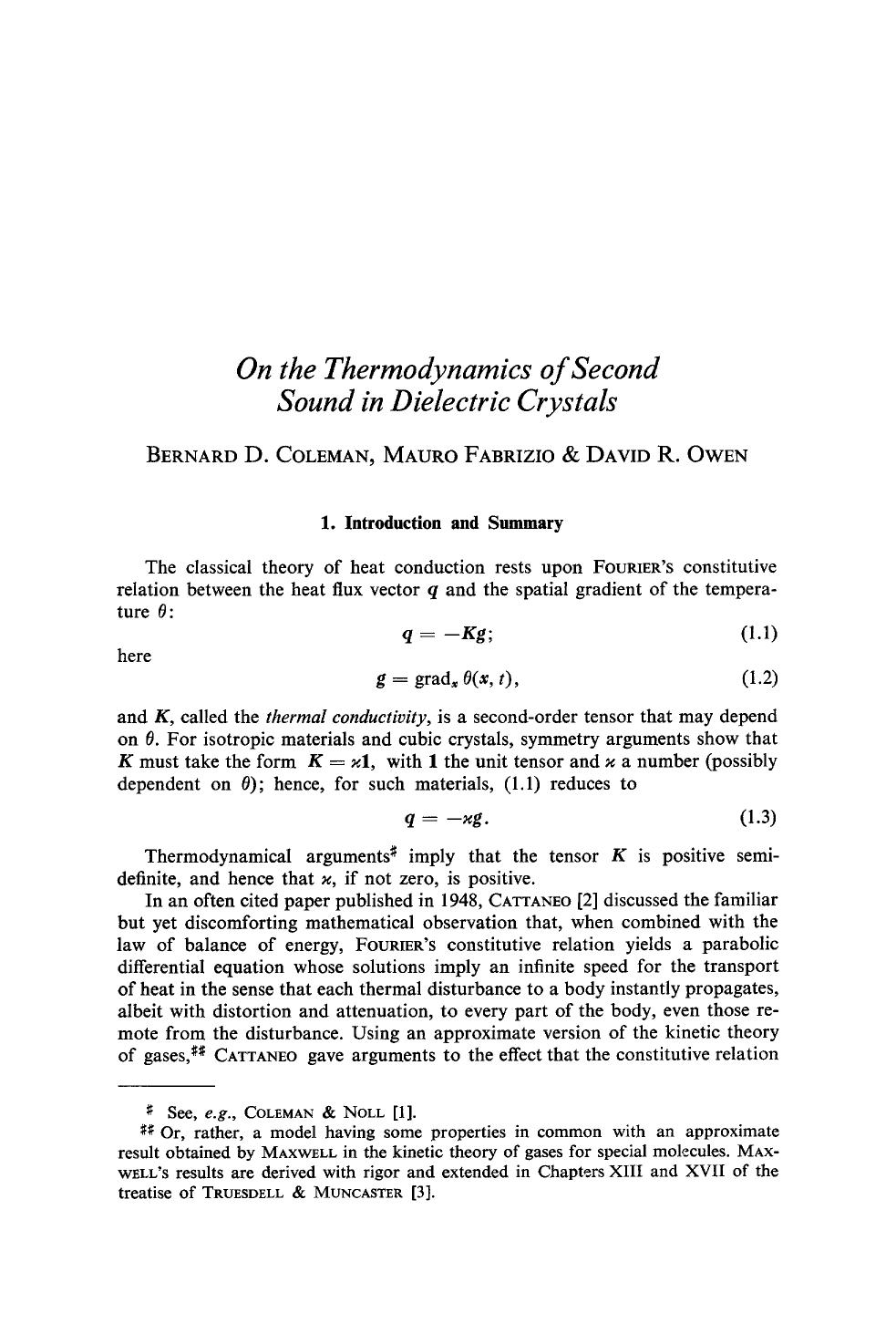 On the thermodynamics of second sound in dielectric crystals by Unknown
