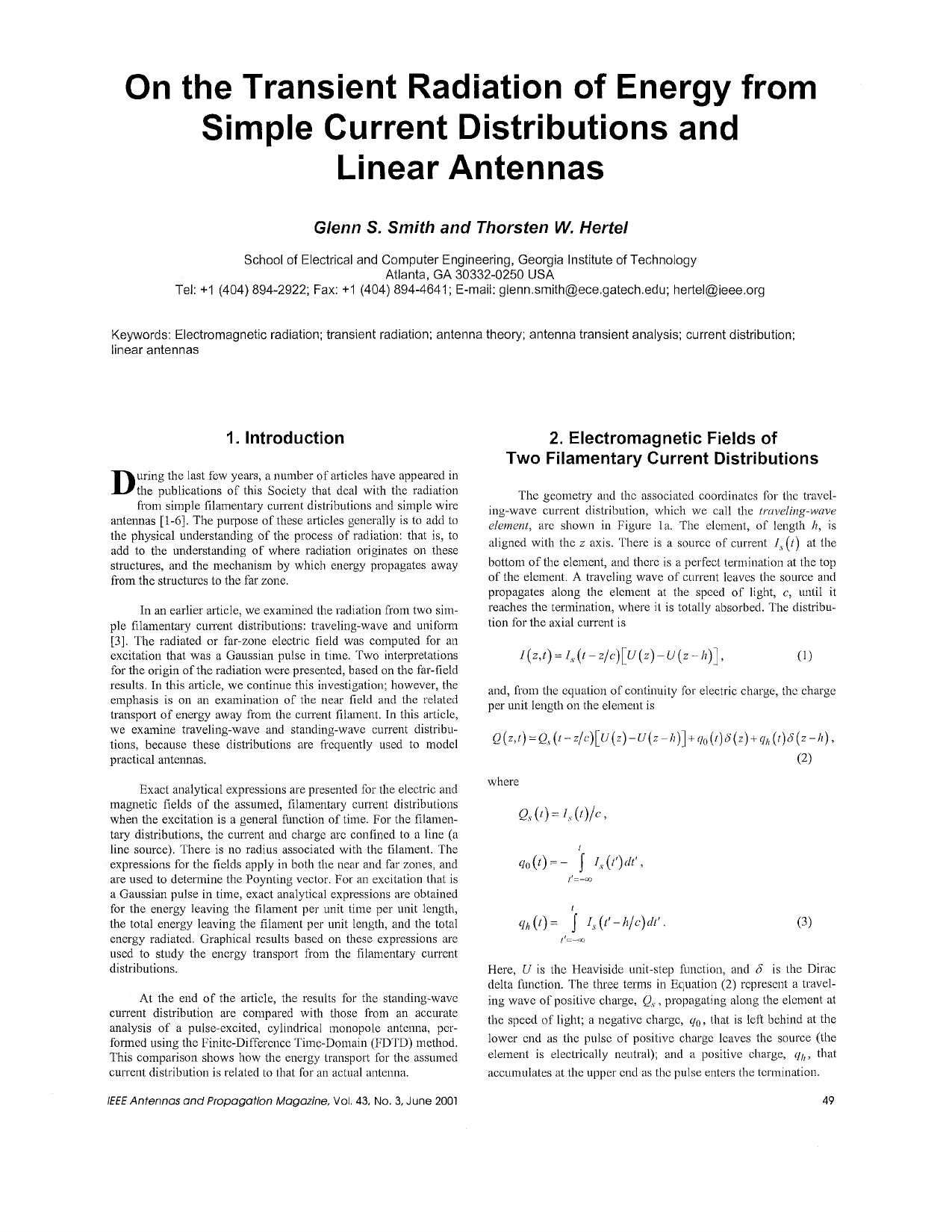 On the transient radiation of energy from simple current distributions and linear antennas - IEEE Antennas and Propagation Magazine by Unknown