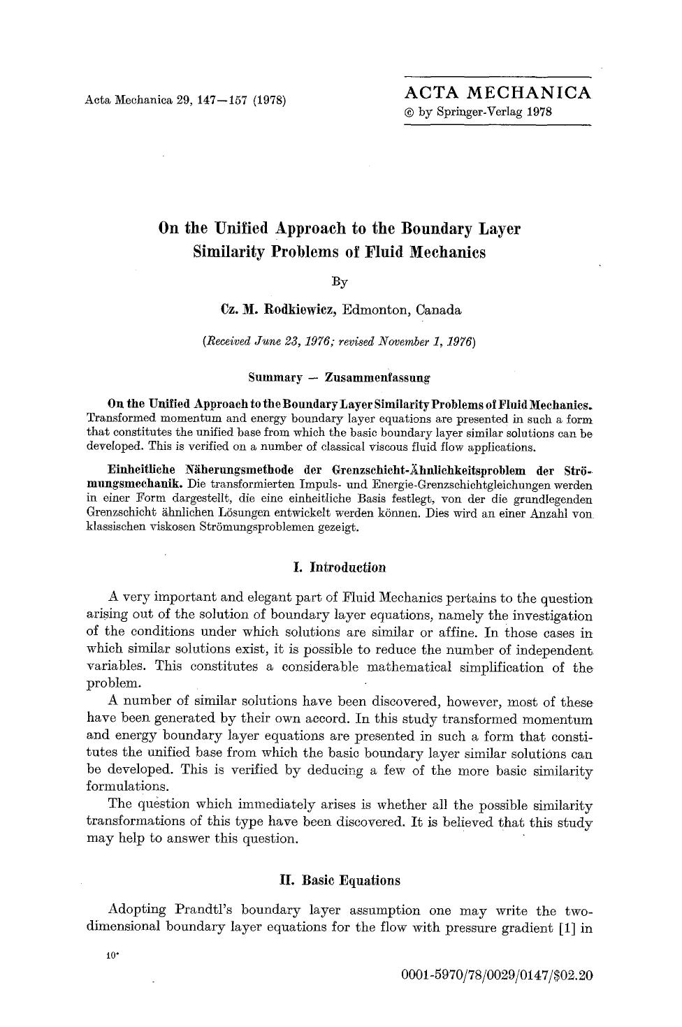 On the unified approach to the boundary layer similarity problems of fluid mechanics by Unknown