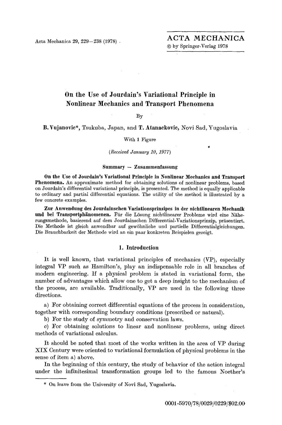 On the use of Jourdain's variational principle in nonlinear mechanics and transport phenomena by Unknown