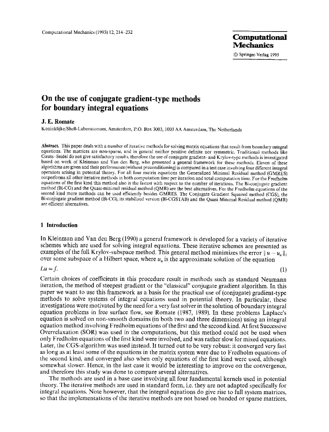 On the use of conjugate gradient-type methods for boundary integral equations by Unknown