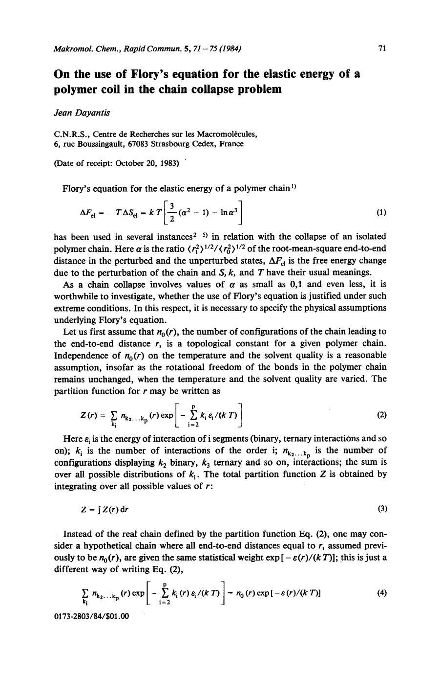 On the use of flory's equation for the elastic energy of a polymer coil in the chain collapse problem by Unknown