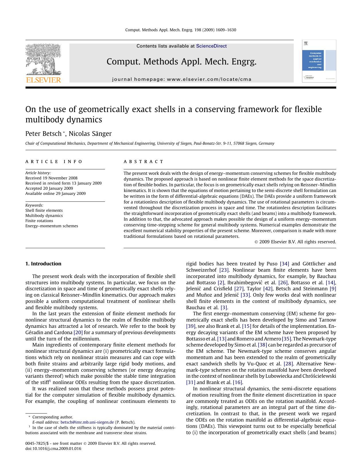 On the use of geometrically exact shells in a conserving framework for flexible multibody dynamics by Peter Betsch; Nicolas Sänger