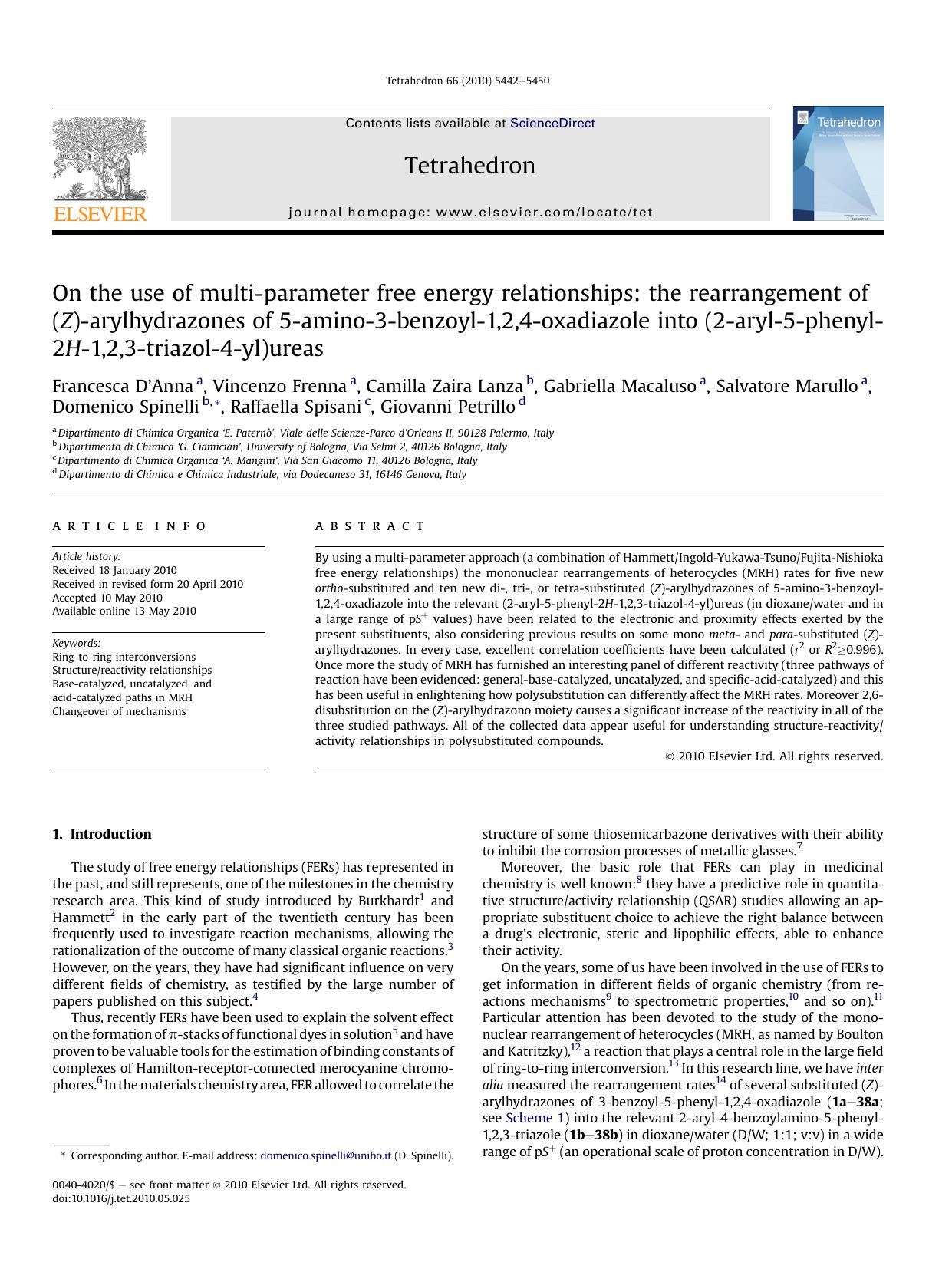 On the use of multi-parameter free energy relationships: the rearrangement of (Z)-arylhydrazones of 5-amino-3-benzoyl-1,2,4-oxadiazole into (2-aryl-5-phenyl-2H-1,2,3-triazol-4-yl)ureas by unknow