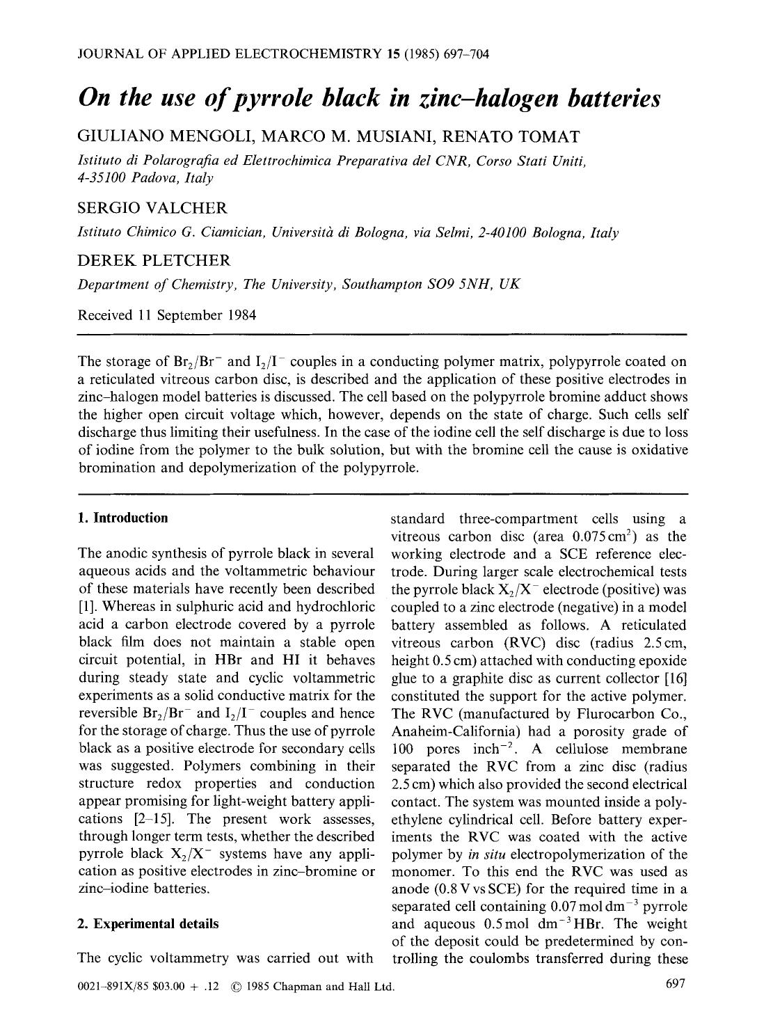 On the use of pyrrole black in zinc-halogen batteries by Unknown