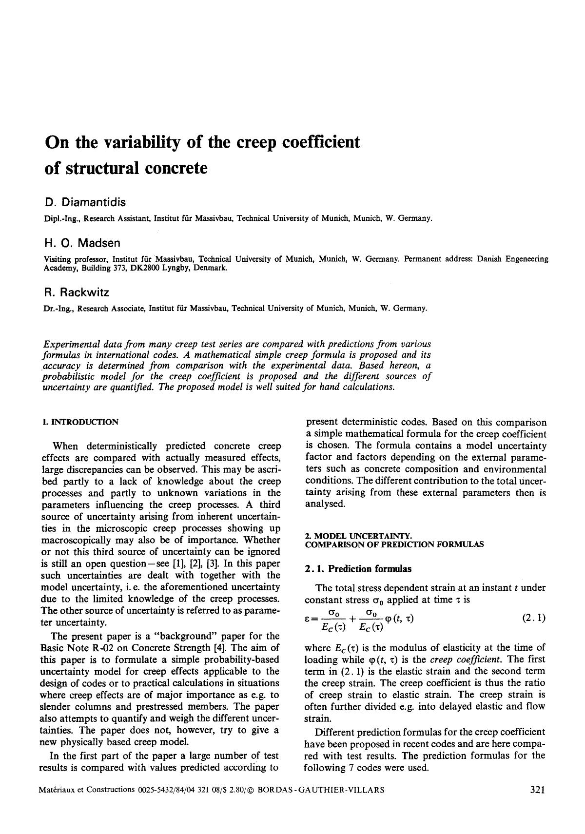 On the variability of the creep coefficient of structural concrete by Unknown