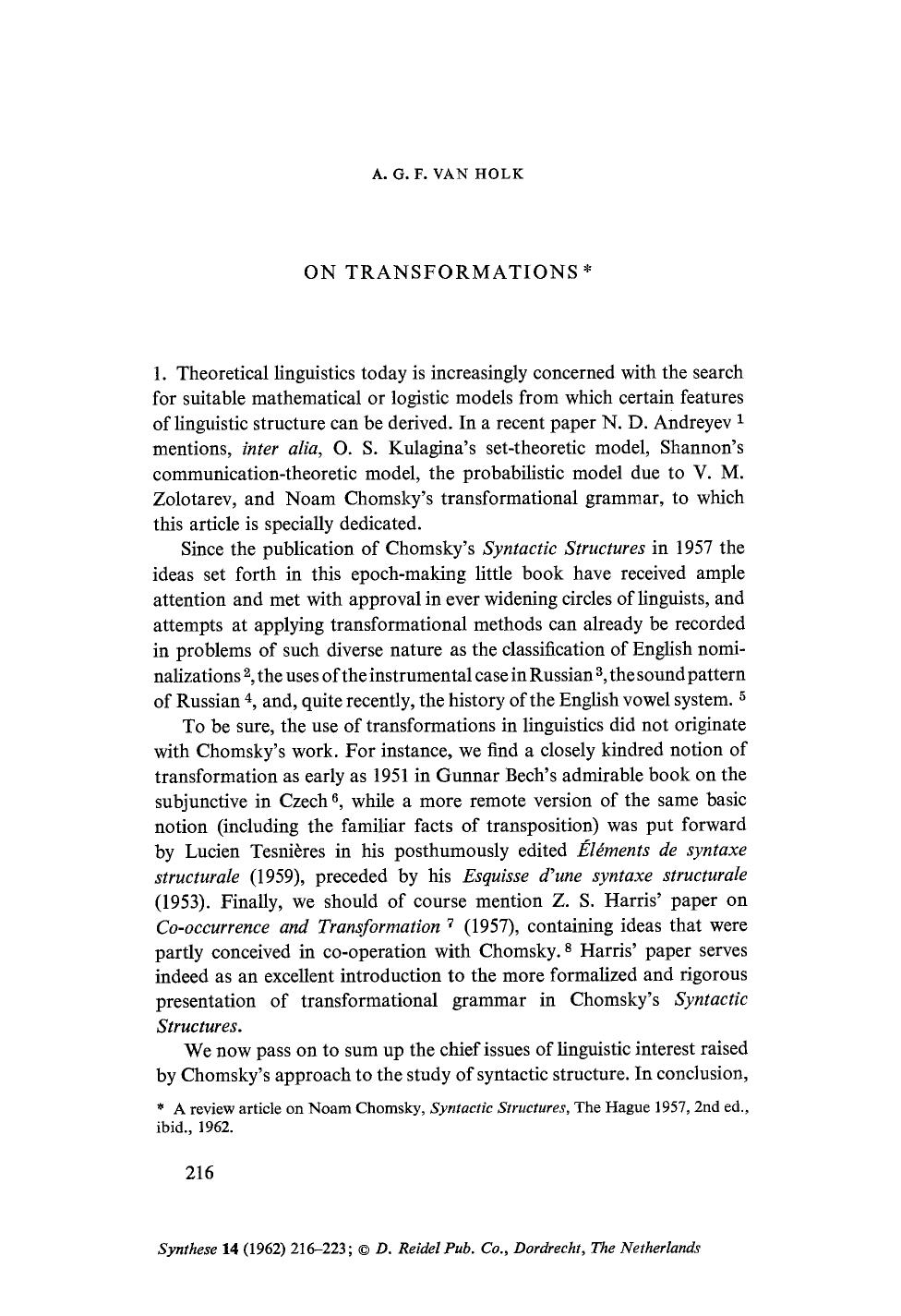 On transformations by Unknown