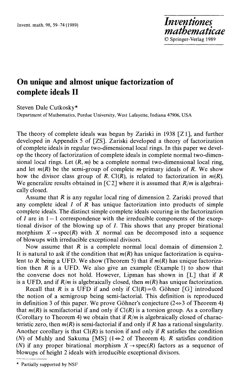 On unique and almost unique factorization of complete ideals II by Unknown