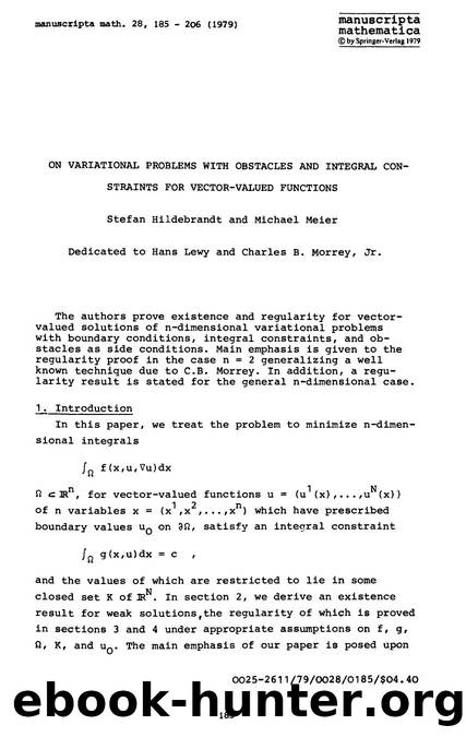 On variational problems with obstacles and integral constraints for vector-valued functions by Unknown
