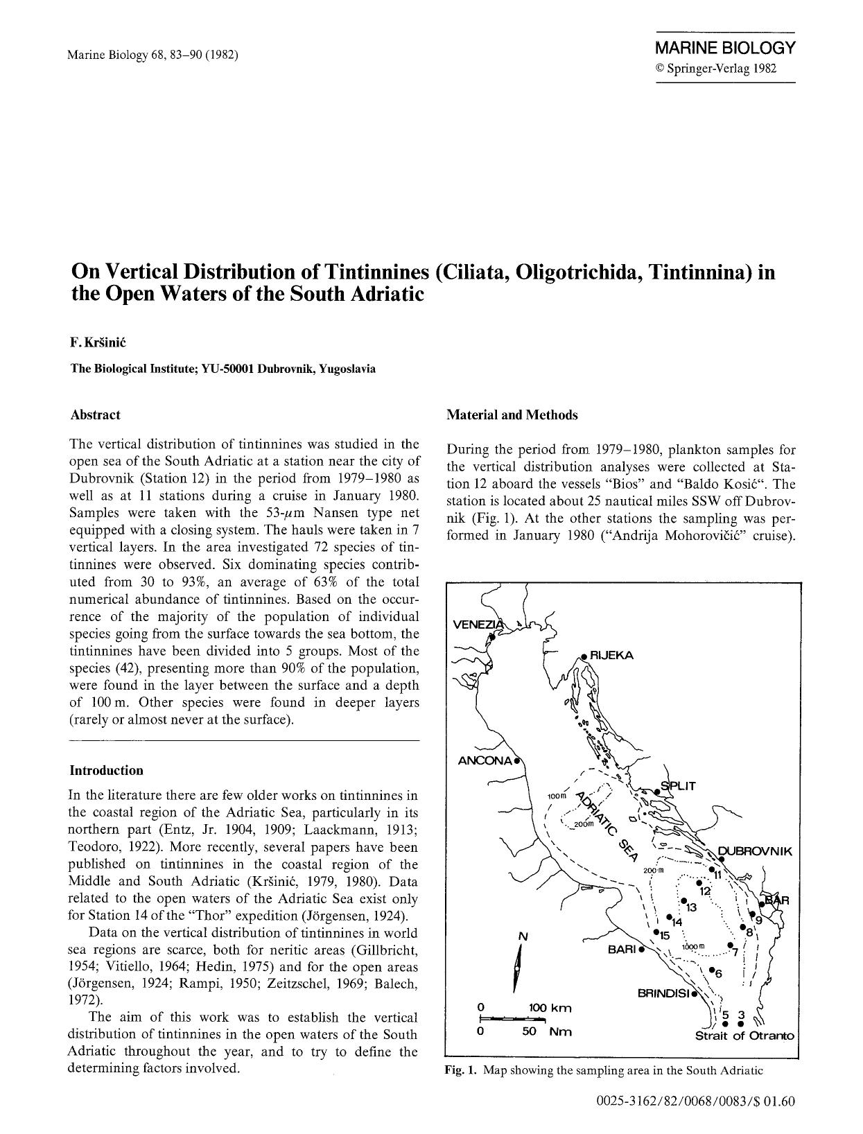 On vertical distribution of tintinnines (Ciliata, Oligotrichida, Tintinnina) in the open waters of the South Adriatic by Unknown