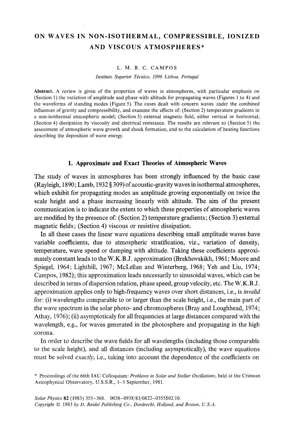 On waves in non-isothermal, compressible, ionized and viscous atmospheres by Unknown