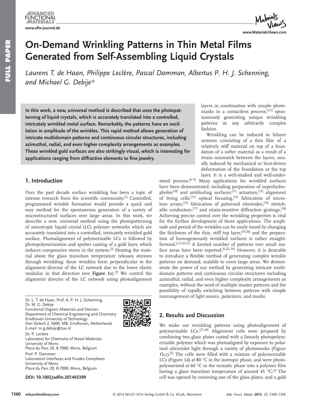 On&#x02010;Demand Wrinkling Patterns in Thin Metal Films Generated from Self&#x02010;Assembling Liquid Crystals by Unknown