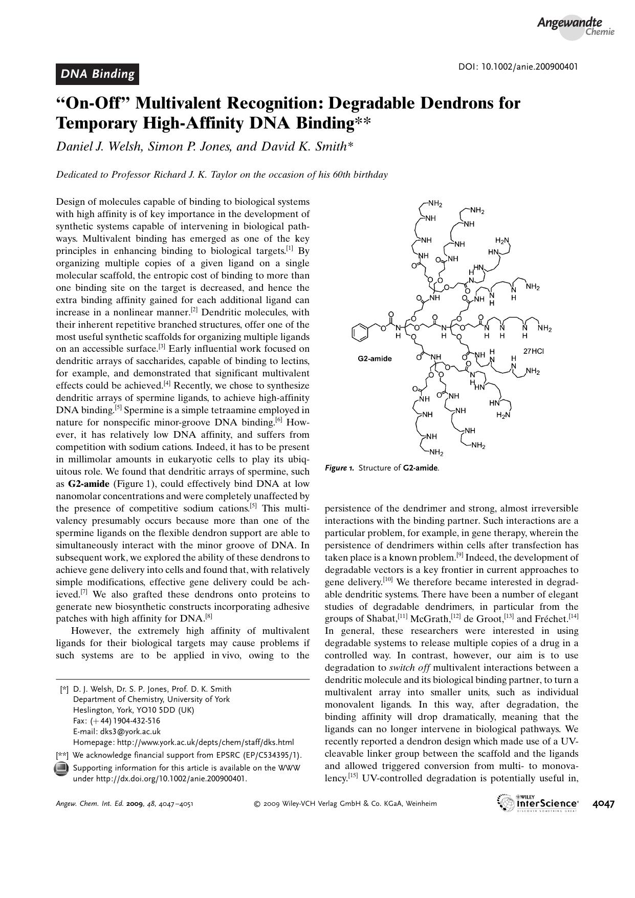 On-Off" Multivalent Recognition: Degradable Dendrons for Temporary High-Affinity DNA Binding by Unknown