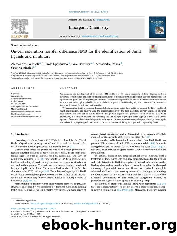 On-cell saturation transfer difference NMR for the identification of FimH ligands and inhibitors by Alessandro Palmioli & Paola Sperandeo & Sara Bertuzzi & Alessandra Polissi & Cristina Airoldi