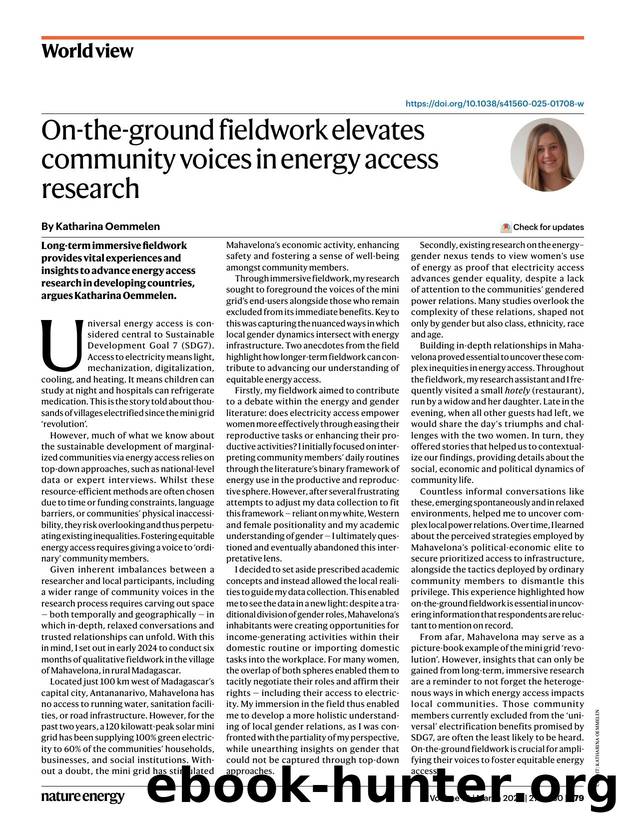 On-the-ground fieldwork elevates community voices in energy access research by Katharina Oemmelen