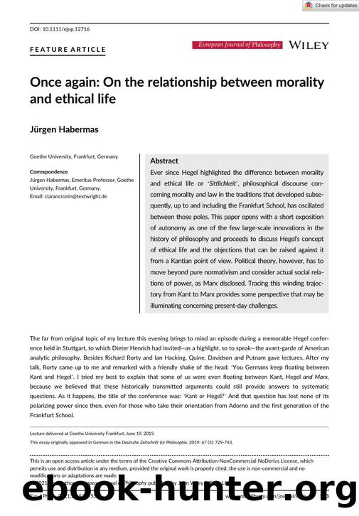 Once again: On the relationship between morality and ethical life by Once Again On the Relationship between Morality & Ethical Life (1989)